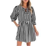 Black Shirt Dresses for Women UK Half Sleeve Striped Print Baggy Dresses with Pockets Ladies 202025 Loose Oversized Dress Bowknot Decor Party Dress Summer Casual Sexy Y2K Outfits M