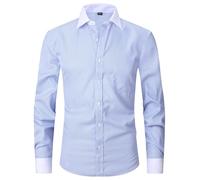 Black Shirts Men Shirts for Men Adult Formal 2024 Men's Spring and Fall French Shirt Men's Business Dress Long Sleeve Solid Color Stripe Inch Dress Twill White Mens Shirt Slim Fit (Light Blue, M)