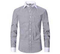 Black Shirts Men Shirts for Men Adult Formal 2024 Men's Spring and Fall French Shirt Men's Business Dress Long Sleeve Solid Color Stripe Inch Dress Twill White Mens Shirt Slim Fit Collar (Grey, L)