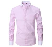 Black Shirts Men Shirts for Men Adult Formal 2024 Men's Spring and Fall French Shirt Men's Business Dress Long Sleeve Solid Color Stripe Inch Dress Twill White Mens Shirt Slim Fit Collar (Pink, M)