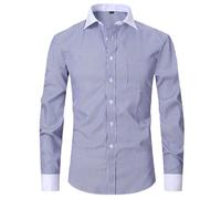 Black Shirts Men Shirts for Men Adult Formal 2024 Men's Spring and Fall French Shirt Men's Business Dress Long Sleeve Solid Color Stripe Inch Dress Twill White Mens Shirt Slim Fit (Dark Blue, XXXXXL)