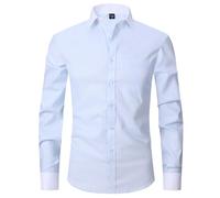 Black Shirts Men Shirts for Men Adult Formal 2024 Men's Spring and Fall French Shirt Men's Business Dress Long Sleeve Solid Color Stripe Inch Dress Twill White Mens Shirt Slim Fit Collar (Blue, XXXL)