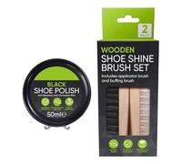 Black Shoe Polish for Leather 50ml & 2pcs Shoe Shine Brush - Polish with Beeswax and Carnauba wax for Protects and Clean your Leather Shoes & Footwear - Water Resistant - TSA LIMITED