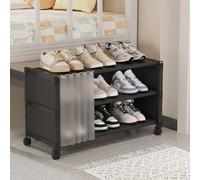 (Black) Shoe Rack Underbed Multi Layer Household Storage Shoe Cabinet Movable Shoe Organizer With Wheels Large Volume Entrance Shoe Cabinet Corridor Shoe Cab
