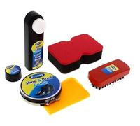 Black Shoe Shine Kit 5 Piece Set - Includes Black Liquid Shoe Polish & Buffer, Durable Shoe Brush, Soft Shoe Cloth, Shoe Buffer - Professional Leather Shoe Boot Polish Shoe Cleaning Conditioning Resto