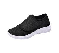 Black Shoes for Edema and Swollen Feet Women Trainers Adjustable Strap Extra Wide Fit Orthopedic Breathable Diabetic Sneakers Shoes for Ladies Elderly Swollen Pain Relief Footwear Size 5