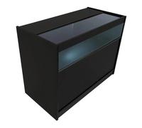 Black Shop Counter LED Light B 1200mm Lockable Sliding Doors 2 Keys Retail Storage Unit Display Showcase Cabinet Reception Desk Clothing Jewellery Store 3 Shelves 1 Glass 2 Enclosed White Lighting