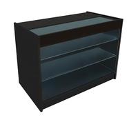 Black Shop Counter LED Light K 1200mm Lockable Sliding Doors 2 Keys Retail Storage Unit Glass Display Showcase Cabinet Reception Desk Clothing Jewellery Store 3 Shelves Cool White Lighting