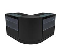 Black Shop Counter Set Selene LED Light C900 CM60 90cm 60cm W Lockable Sliding Doors Keys 3 Retail Storage Units Glass Display Showcase Cabinet Corner Clothing Jewellery Store Shelves Lighting