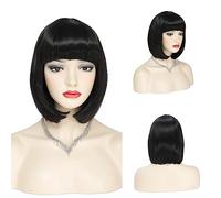 Black Short Bob Wigs with Fringes/Bangs for Women Bob Style, Premium Heat Resistant Synthetic Fiber Natural-Looking Layered Hair Wigs for Daily Party/Halloween/Cosplay (#1B-Natural Black)
