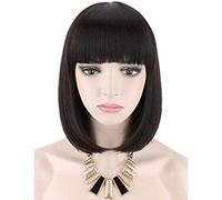 Black short hair wig Synthetic Bob Wigs for Women Short Dark Black Bob Wig Natural Looking Straight Ladies Daily Hair Wig with Fringe for Cosplay Halloween Christmas Party