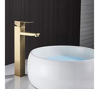 Black Short or Tall Basin Sink Faucet Hot Cold Kitchen Mixer Deck Mounted Square Type Soft Water Faucets Single Handle(Brushed Gold Tall)