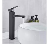 Black Short or Tall Basin Sink Faucet Hot Cold Kitchen Mixer Deck Mounted Square Type Soft Water Faucets Single Handle(Black Tall)