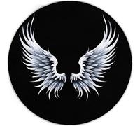 Black Short Pile Round Rug 150cm, Carpet Living Room Minimalist Mysterious Exquisite Wings pattern Area Rugs, Washable Non Slip Soft Carpets Bedroom Bathroom Decorations