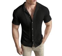 Black Short Sleeve Shirt Slim Fit Solid Shirt Short Sleeve Urban Classics Button Down Shirt Formal Shirts with Suit Collar Summer Beach Tops Everyday Wear for Work, The Pub Or Party Prom