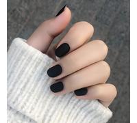 Black Short Square Fake Nails, 48PCS Matte Black Press on Nail,Natural False Nails,Acrylic Artificial Fake Nail Full Cover False Nails for Women Nail Art (Black, One Size)