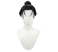 Black Short Wig with Bun Hair Game Short Black Cosplay Wig for Men Christmas Halloween Costume Wigs Anime Cosplayer Synthetic