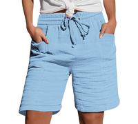 Black Shorts Women Denim Linen Shorts Women Summer Knee Length Cropped Trousers Ladies Solid Drawstring Hot Pants with Pockets Half Length Capri Bermuda Pants