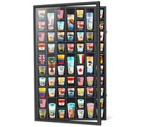 Black Shot Glass Display Case Large 61 Slots Glass Display Holder Wall Mounted Storage Shadow Box with UV Protection Acrylic Glass Door for Room Decor