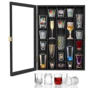 Black Shot Glass Display Case Wall Mounted, Irregular Shot Glass Holder Storage for Home and Bar Decor