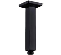 Black Shower Arm with Flange Square Ceiling Mounted Extension Pipe for Rainfall Shower Head, 6 Inches