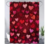 Black Shower Curtain 135cm x 200cm Love Shower Curtains for Bathroom, Resistant Waterproof Polyester Fabric Bathroom Curtains with 12 Hooks, with Grommets, Washable Quick Dry with Weighted Hem Yl#149