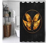 Black Shower Curtain 90 x 200 cm Bathroom Curtain with 12 Hooks, Outdoor Garden Curtains Waterproof, Quick-Drying, Washable, Weighted Hem, BathCurtain for Spring Bathroom Decor Butterfly -ly671