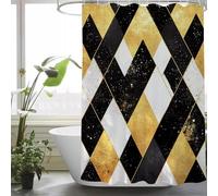 Black Shower Curtain for Bathroom, Includes 12 Pcs Hooks, Waterproof Polyester Fabric, Rustproof Eyelets, Weighted Hem, Machine Washable, Quick Dry, Bathroom Decor Curtains 100 x 180 Gold, y38l