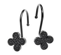 Black Shower Curtain Rings Hooks: Rust Proof Metal Shower Rings for Bathroom - Fancy Flower Clover Designed Decorative Shower Curtain Hooks Hangers for Shower Rod - Set of 12