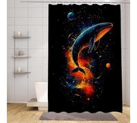 Black Shower Curtain Whale Shower Curtains for Bathroom HD Printing Waterproof Bathroom Curtains with 12 Hooks, Polyester Bath Curtain Machine Washable Fabric for Bath Tub 90 x 200 cm -zpg250730S