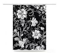 Black Shower Curtains for Bathroom 120x200cm, Long Waterproof Bath Curtain, Polyester Fabric Window Drapes with 12 Hooks, Weighted Hem Showering Panel, Bathroom Decor, Boho Curtains 48x80inch,Model628