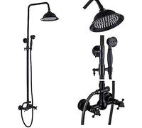 Black Shower Faucets Set 8 Inch Brass Rainfall Shower Head Tub Spout Bath Shower Wall Mounted Black Copper Tub Spout Shower-Model C,Model E