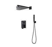 Black Shower Faucets System Bathroom Wall Mounted Rainfall Shower Kit Concealed Embedded Box Hot Cold Water Mixer Tap SUS304(3-Ways 10 inch B)