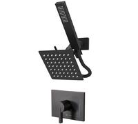 Black Shower Head and Handle Set, Shower Faucet Set Dual Shower Heads with Handheld Spray Combo, All Metal 6" Dual Shower Head Combo and 3-Way Diverter, Black Shower Faucet Set with Valve
