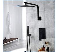 Black Shower Set Bathroom Faucet Wall Shower Arm Diverter Mixer Handheld Spray Sets with Rian Shower Head-12_Inch,