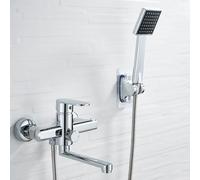 Black Shower Set Wall-Mounted Bathtub Faucet with Handheld Showerhead Single Lever Swivel Spout Hot & Cold Water Bathroom Mixer Tap Elegant Design for Modern Bathrooms