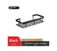 (Black) Shower Single Caddy Tier Durable Aluminium Rustproof Shelf Sticker Bathroom