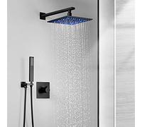 Black Shower System, 10-Inch LED Rain Shower Head Mixer, Stainless Steel Bathroom Shower Fixtures, Shower Mixer Combo Set with Handheld Shower Head Coarse Valve Body a