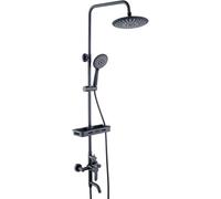 Black Shower System Stainless Steel, Wall Mounted Shower Set Bathroom with Overhead Shower Head Tap Shelf, Adjustable Height Shower Mixer Set for Hotel Gym
