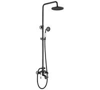 Black Shower System with 8'' Rainfall Shower Head Handheld Faucet Tub Spout Wall-Mount Height Adjustable 3 Functions - Luxury Bathroom Shower Set
