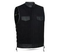 Black Side Laced SOA Leather Trim Denim Biker Waistcoat Vest with Deep Pockets (XL) Black