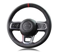 Black Side Perforated Leather Red Marker Steering Wheel Protector Cover Hand-Stitch on Wrap Fit for Jeep Wrangle 2018-2022 Jeep Gladiator 2020-2022