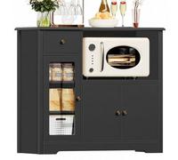 Black Sideboard, Kitchen Cupboard Storage Cabinet With Microwave Counter, Modern