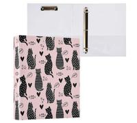 Black Silhouette Cats and Star Hearts 3 Ring Binder 1.5" Decorative D-Ring Binder with Clipboard&3 Clear Pockets, Holds 200 Sheets A4 Size Paper Waterproof Binders for School Home Office