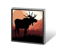 Black Silhouette Moose in Mountains Sun Wild Landscape Square Badge Smooth Surface Lapel Tie Pin, Lightweight Badge for Women Men Office Worker Nurse Teacher Student Shirts Backpack