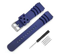 Black Silicone Rubber Curved Line Watch Band 20mm 22mm Replacement Divers Model Sport Watch Strap (20mm, Navy)