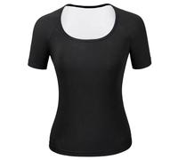 (black,silver, 2XL/3XL) Sauna Shirt For Women Short Sleeve Sweat Suit Compression Shirts Sauna Workout Tank Top Body Shaper Slimming Underwear Fitness Shapewear Sweatshirt