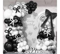 Black Silver Balloon Arch Kit,Metallic Silver Black Confetti Bow Balloon Garland with Long Balloons for Bow Birthday Wedding Decorations