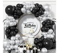 Black Silver Balloons, 120 Pcs Black and Metallic Silver Latex Balloon Arch Garland Kit with Different Sizes 18/12/10/5 Inch for Birthday Bridal Baby Shower Wedding Engagement Anniversary Party Deco