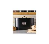 Cooks Professional Bread Bin | Modern Stylish Kitchen Countertop Labelled Metal Storage Canister | Breathable Container Box for Loaves, Pastries, Rolls | Black & Silver